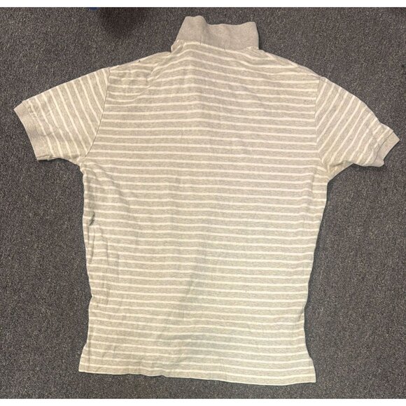 Polo Ralph Lauren Striped Polo Shirt Mens M Grey White Blue Pony Logo Cotton - Picture 2 of 3